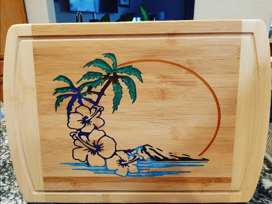 Custom beach charcuterie board and serveware by 5280 Sawdust and Ink