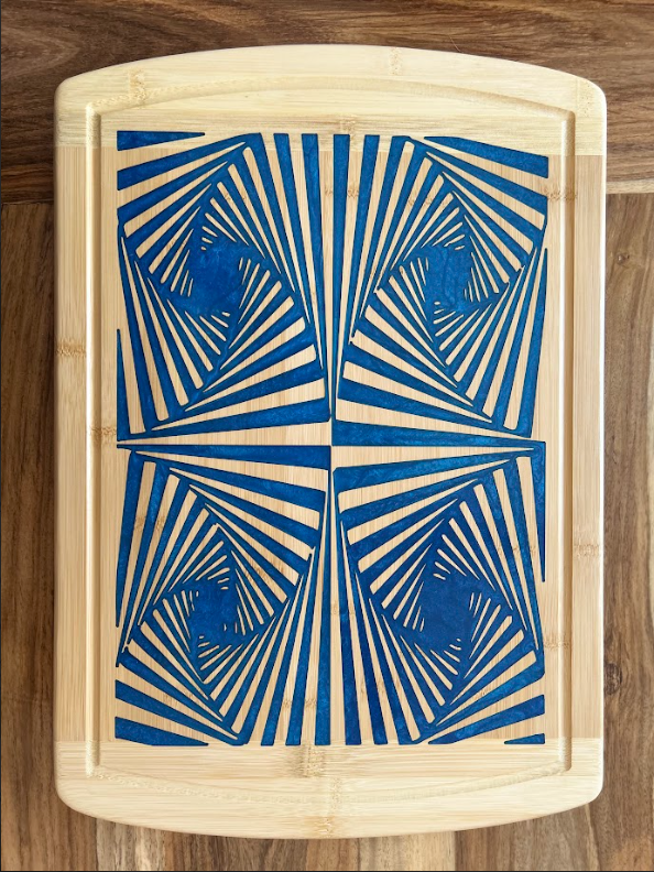 Blue spiral illusion handmade charcuterie board