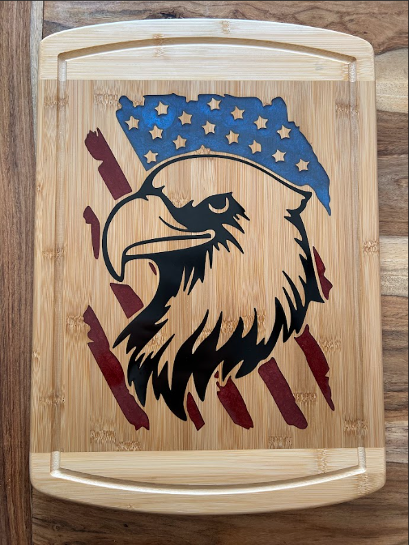 Patriotic eagle engraved wood artwork