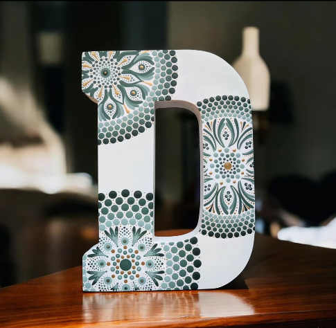 Hand painted mandala initial custom artwork by 5280 Sawdust and Ink